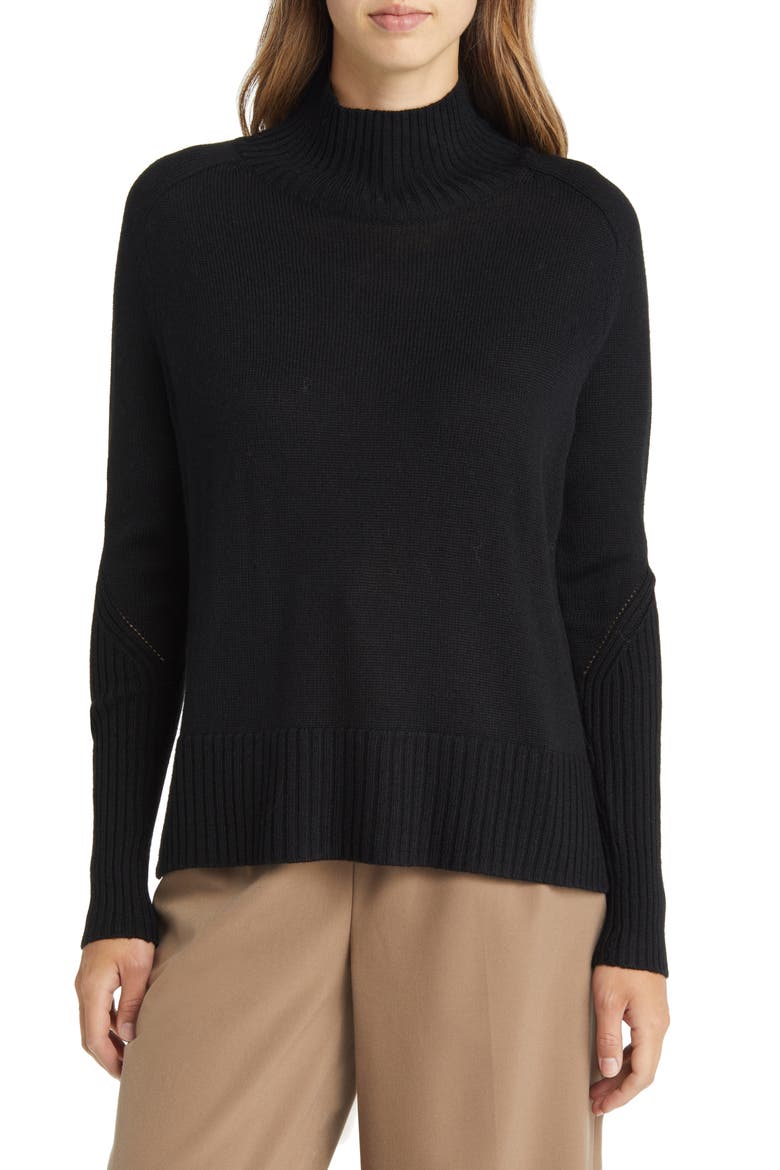 Mock Neck Rib Trim Sweater, Main, color, BLACK
