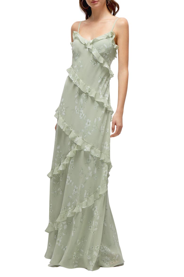Ruffle Slip Maxi Dress, Main, color, VINTAGE PRIMROSE SAGE