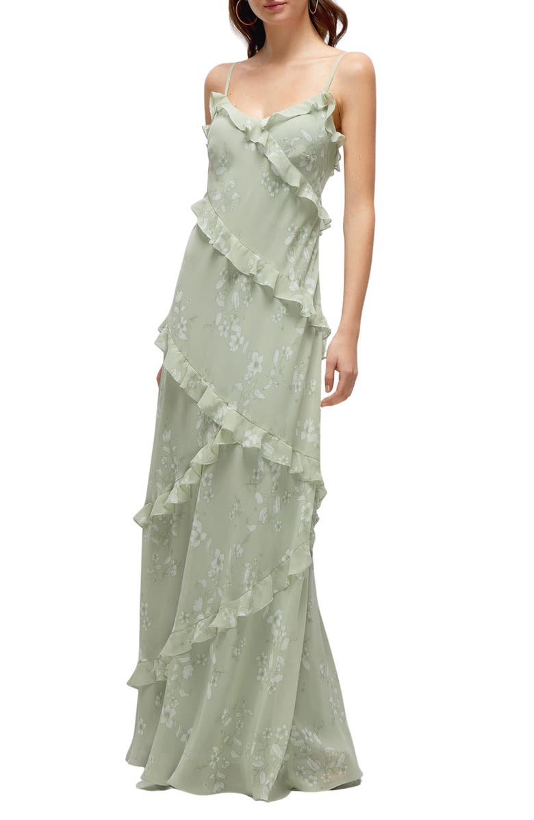 Dessy Collection Ruffle Slip Maxi Dress, Main, color, Vintage Primrose Sage