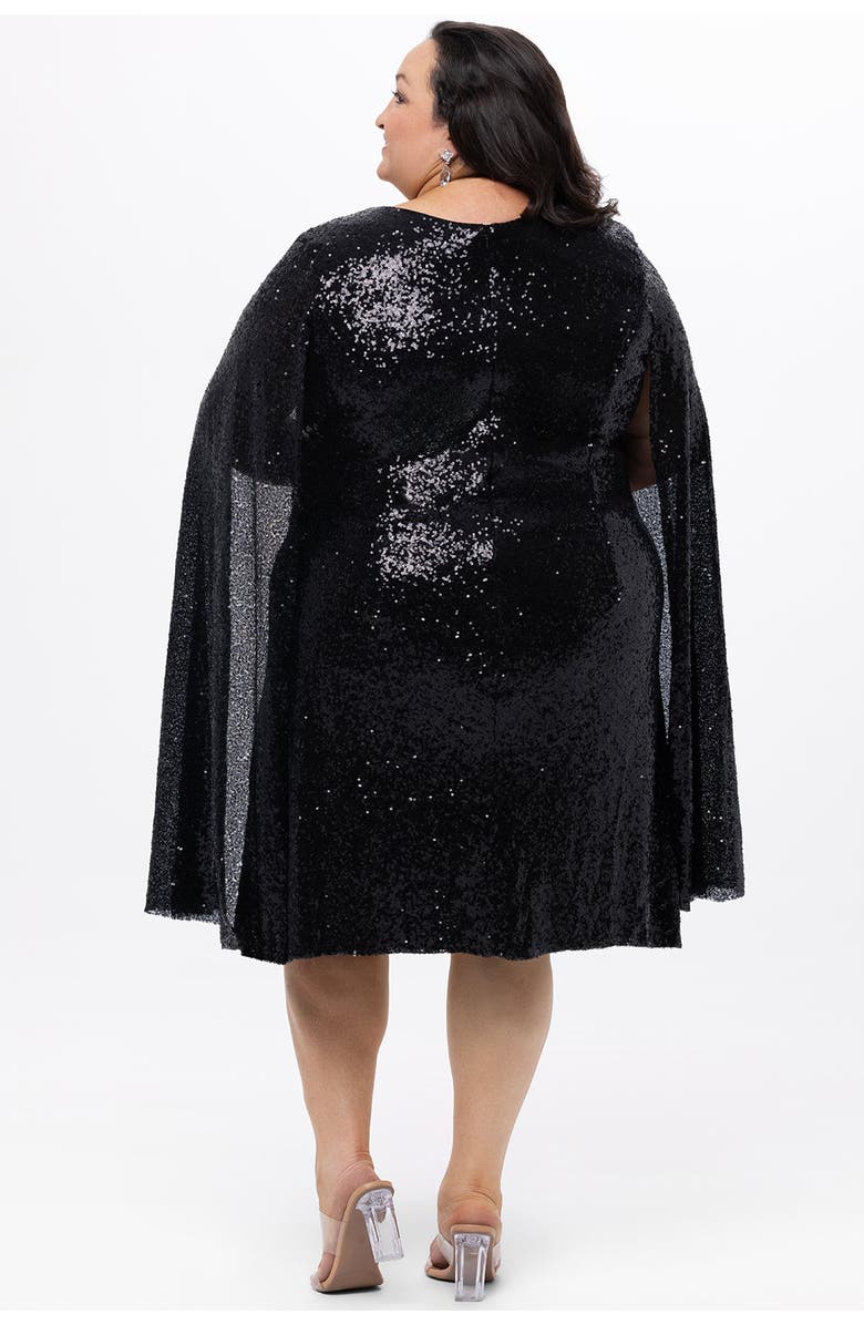 Celebrations by Sydney's Closet Sequin V-Neck Cape Sleeve Plus Size Party Dress, Alternate, color, Onyx