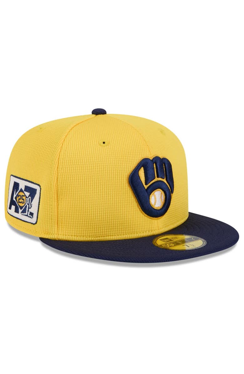 New Era Men's New Era  Gold/Navy Milwaukee Brewers 2025 Spring Training 59FIFTY Fitted Hat, Main, color, 