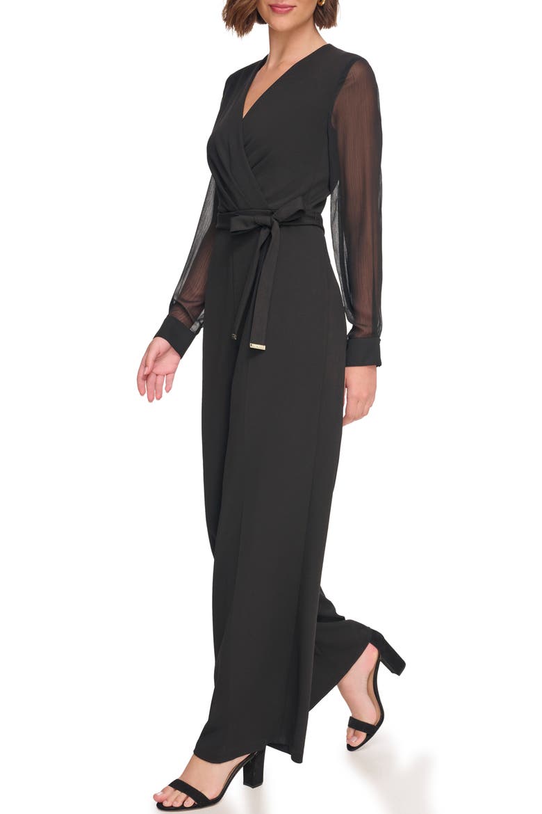Long Sleeve Crepe Jumpsuit, Alternate, color, BLACK