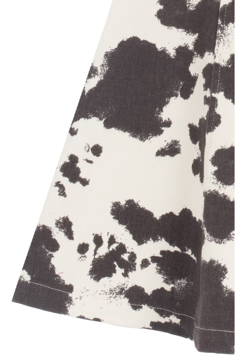 Kids' Cow Print Paneled Twill A-Line Dress & Necklace, Alternate, color, BROWN