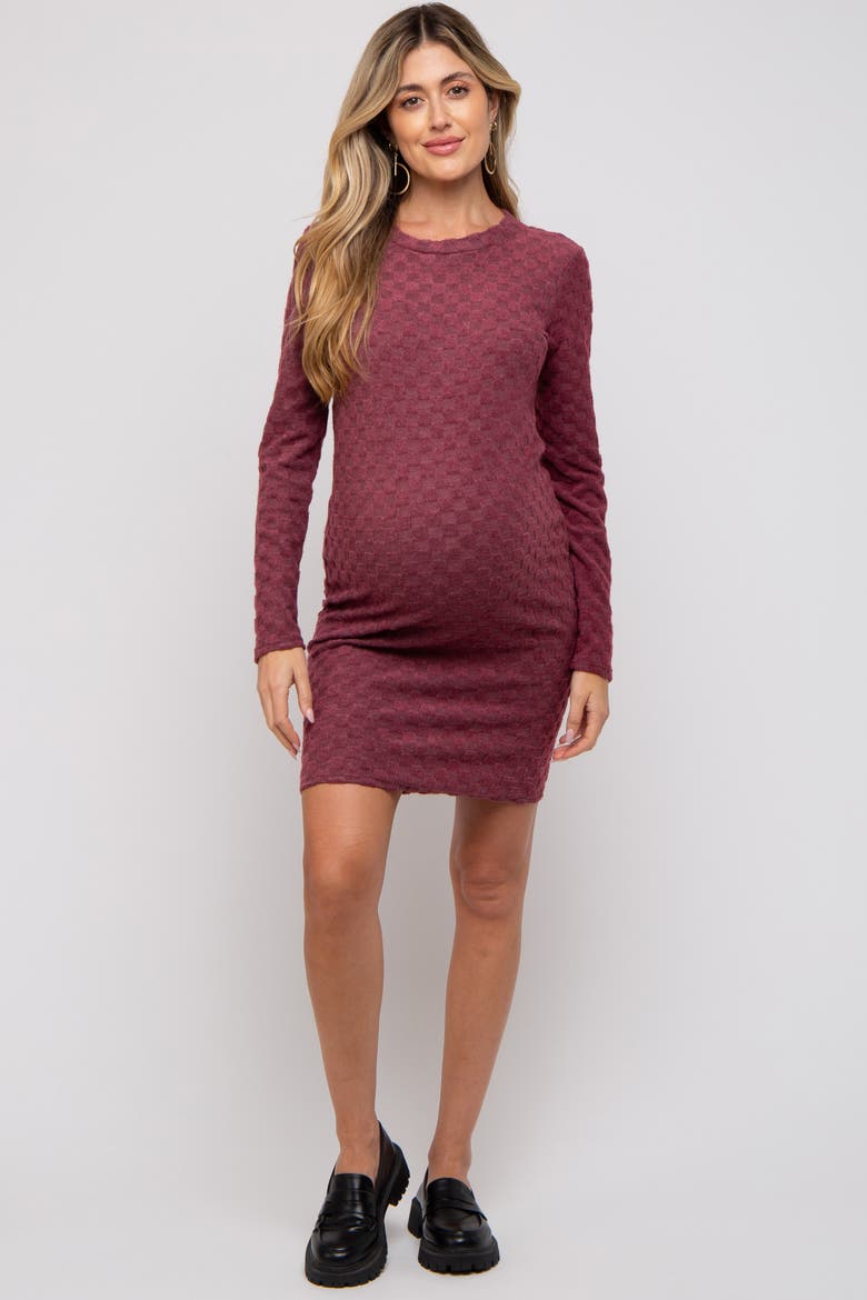 Soft Brushed Knit Long Sleeve Dress, Alternate, color, Burgundy