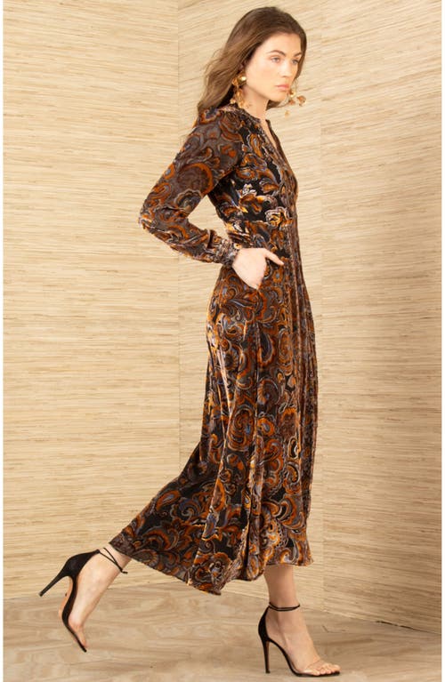 Hale Bob Clarissa Velvet Midi Dress In Brown