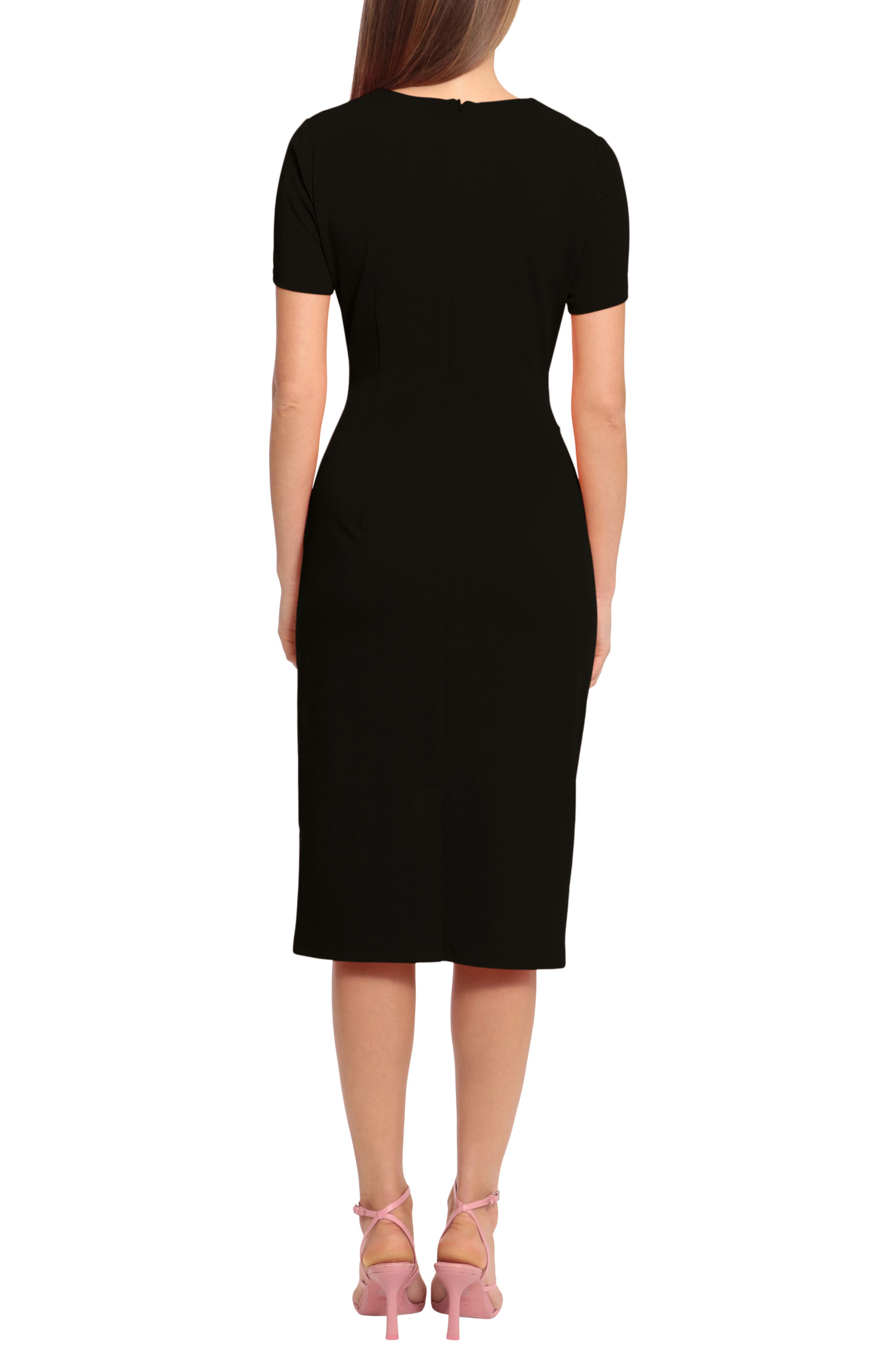 black short sleeve ruched midi dress Short Sleeve Cutout Ruched Bodycon Midi Dress Black / Medium