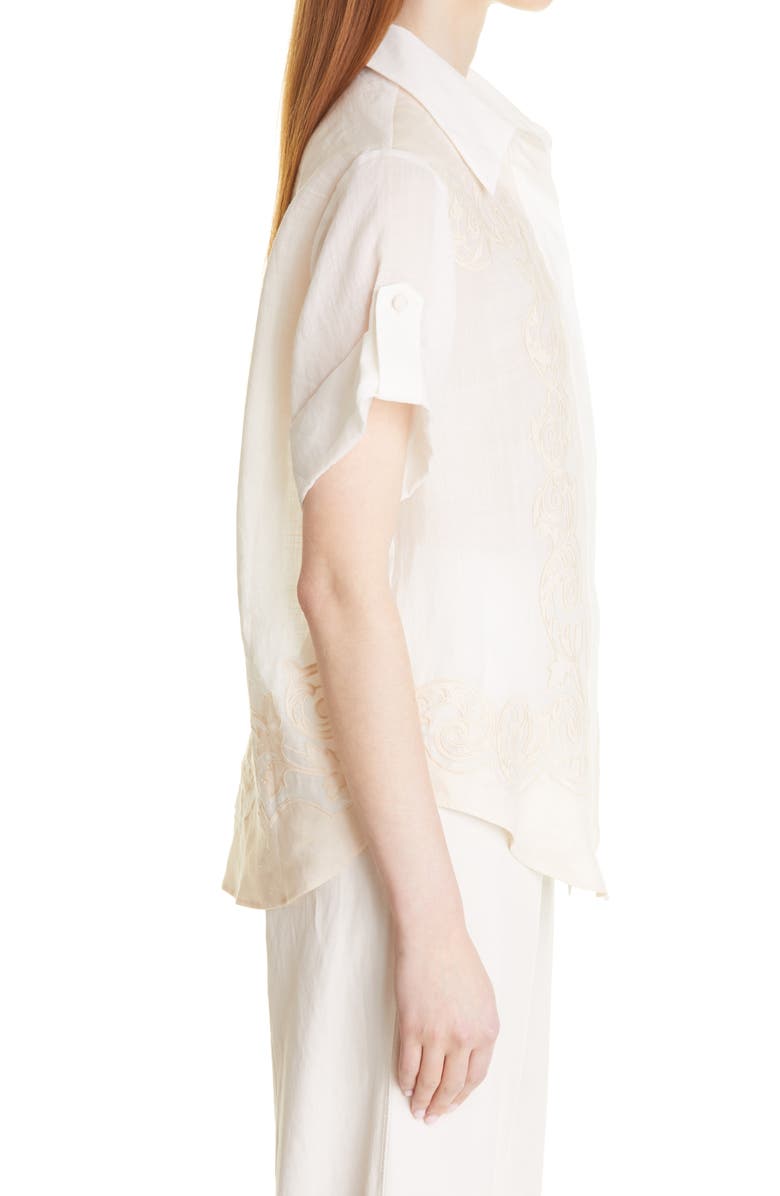 ALEMAIS Burning Love Linen Appliqué Ramie Short Sleeve Shirt, Alternate, color,