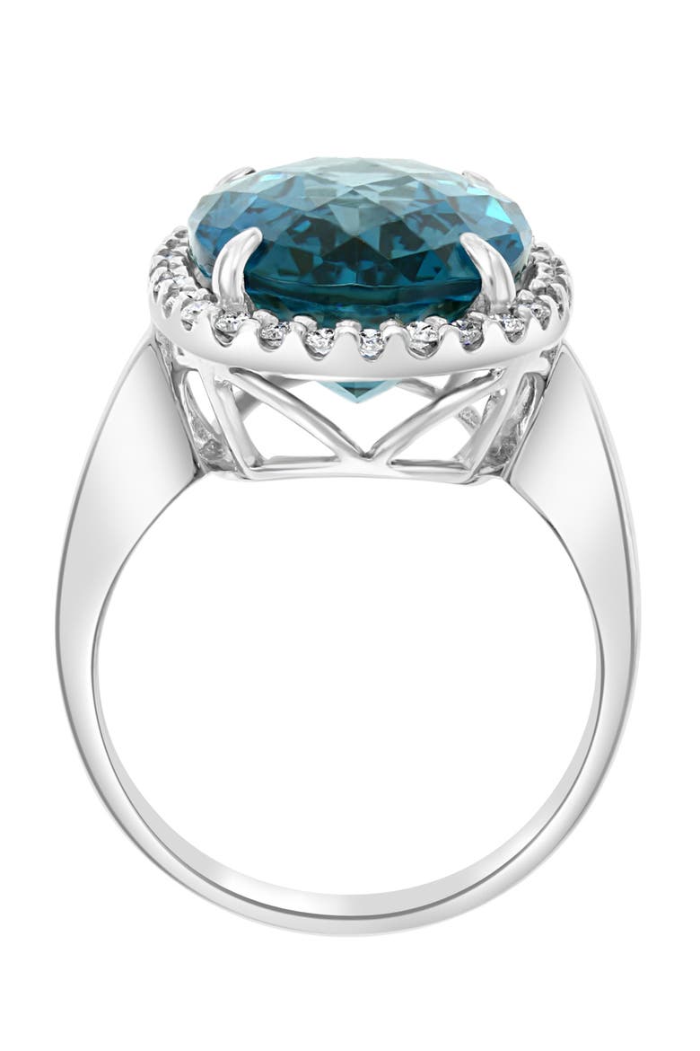14K White Gold Diamond & London Blue Topaz Halo Ring, Alternate, color, 14K Gold