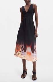 Desigual Viscose V-Neck Midi Dress