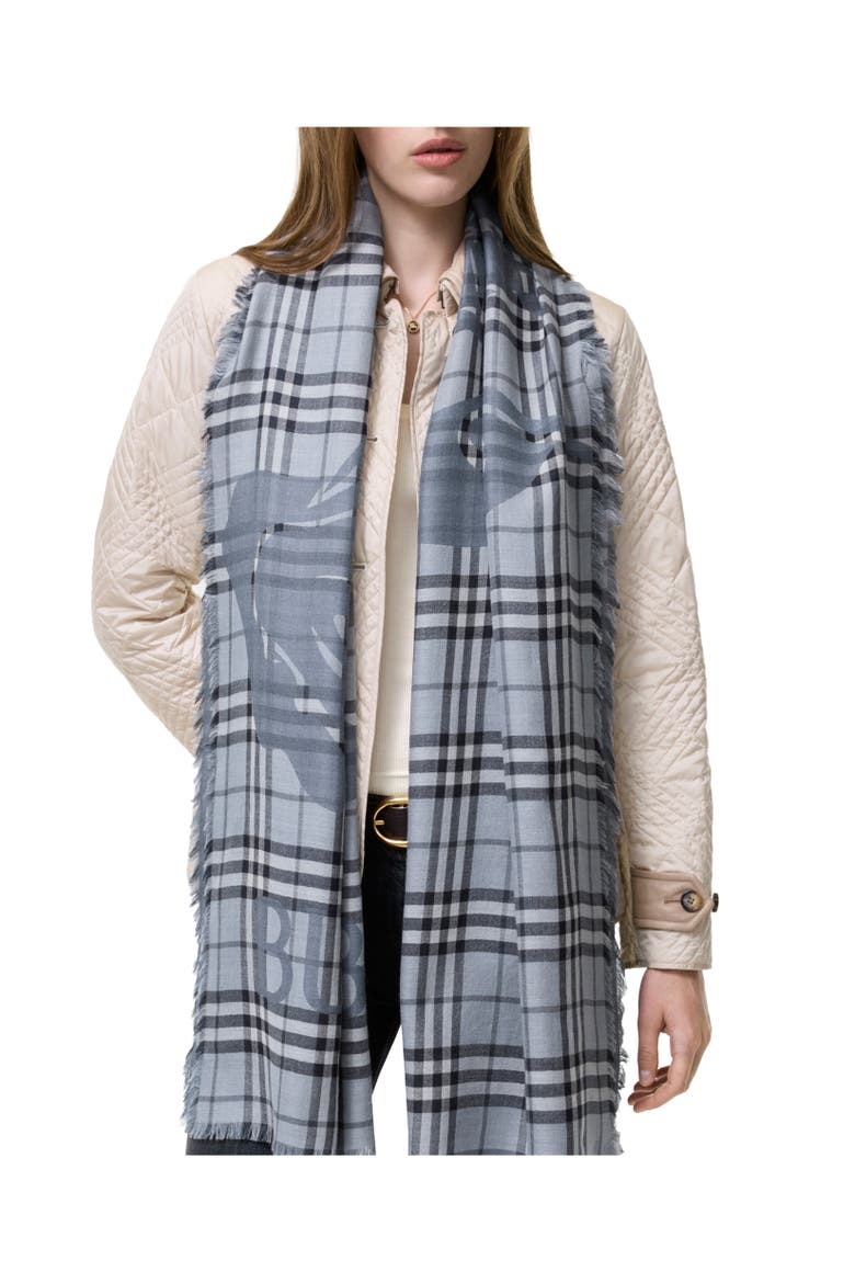 Wide Knight Check Wool Silk Scarf, Alternate, color, Bank blue