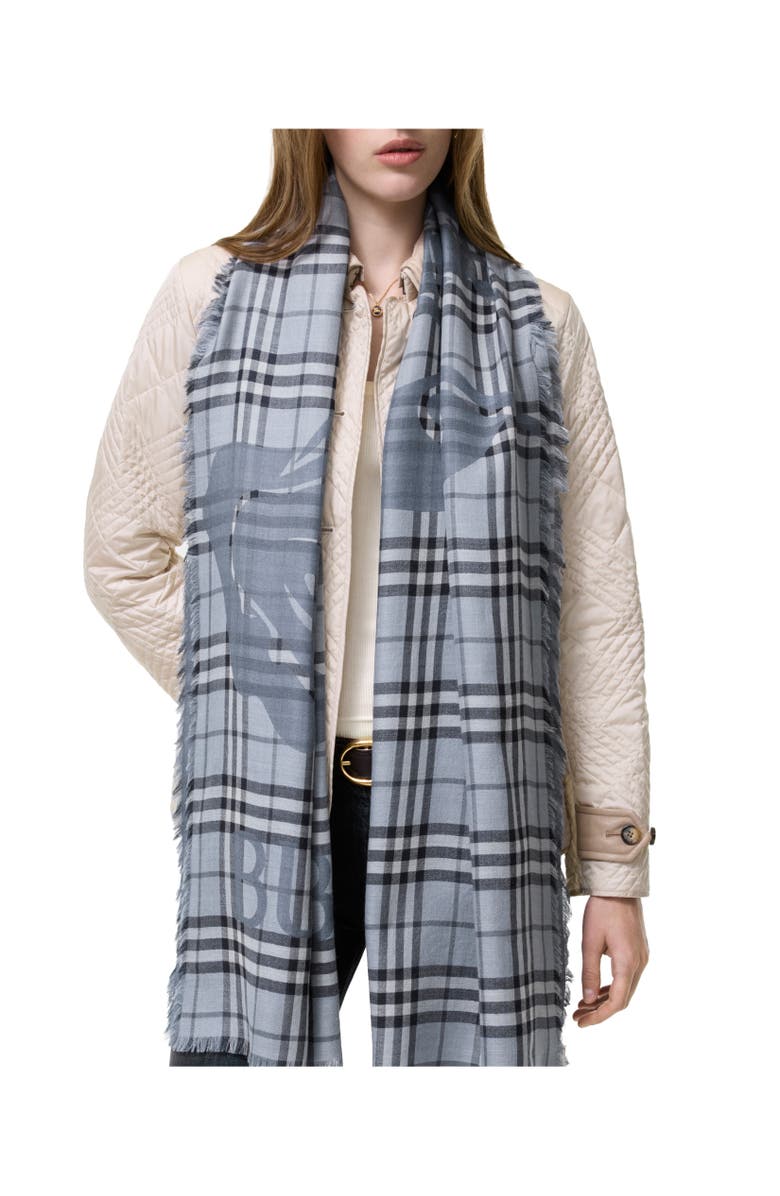 Burberry Wide Knight Check Wool Silk Scarf, Alternate, color, Bank Blue