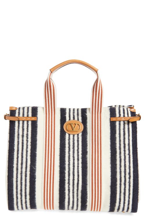 Valentino Garavani Large Tess Stripe Tote In Navy/ivy