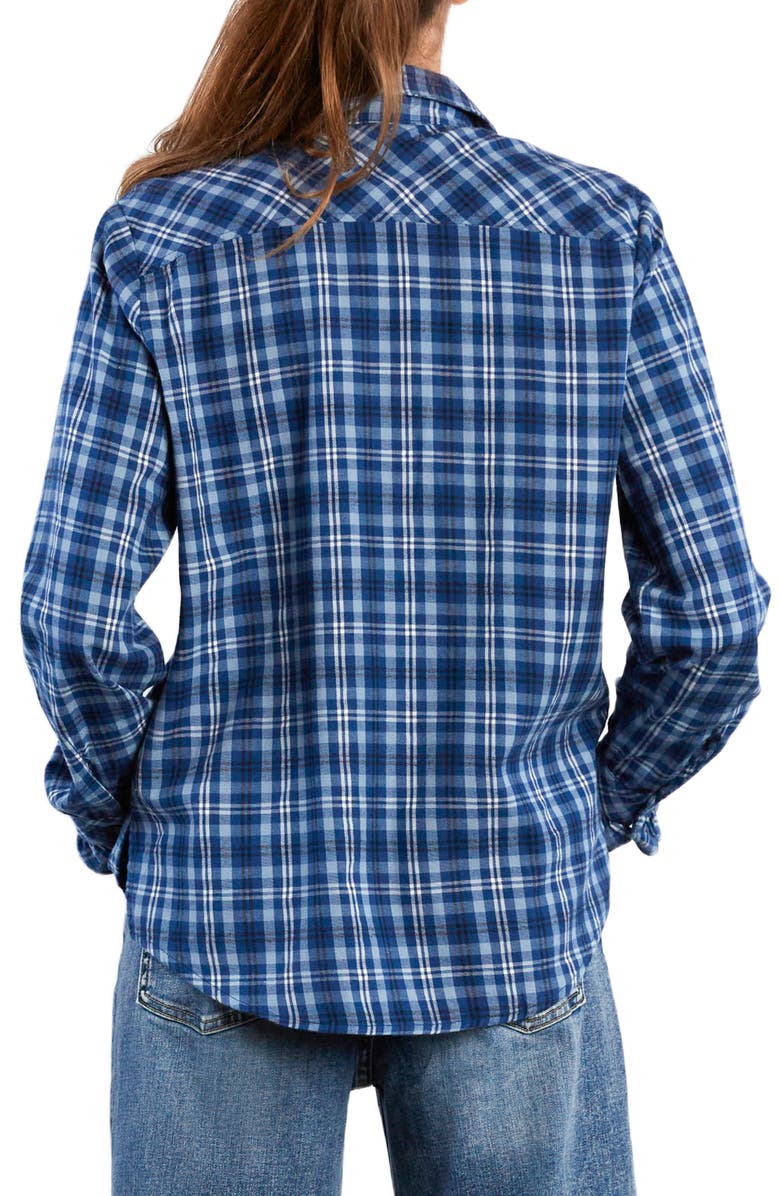 Billy T Plaid Ruffle Cotton Button-Up Shirt, Alternate, color, Blue Denim Plaid