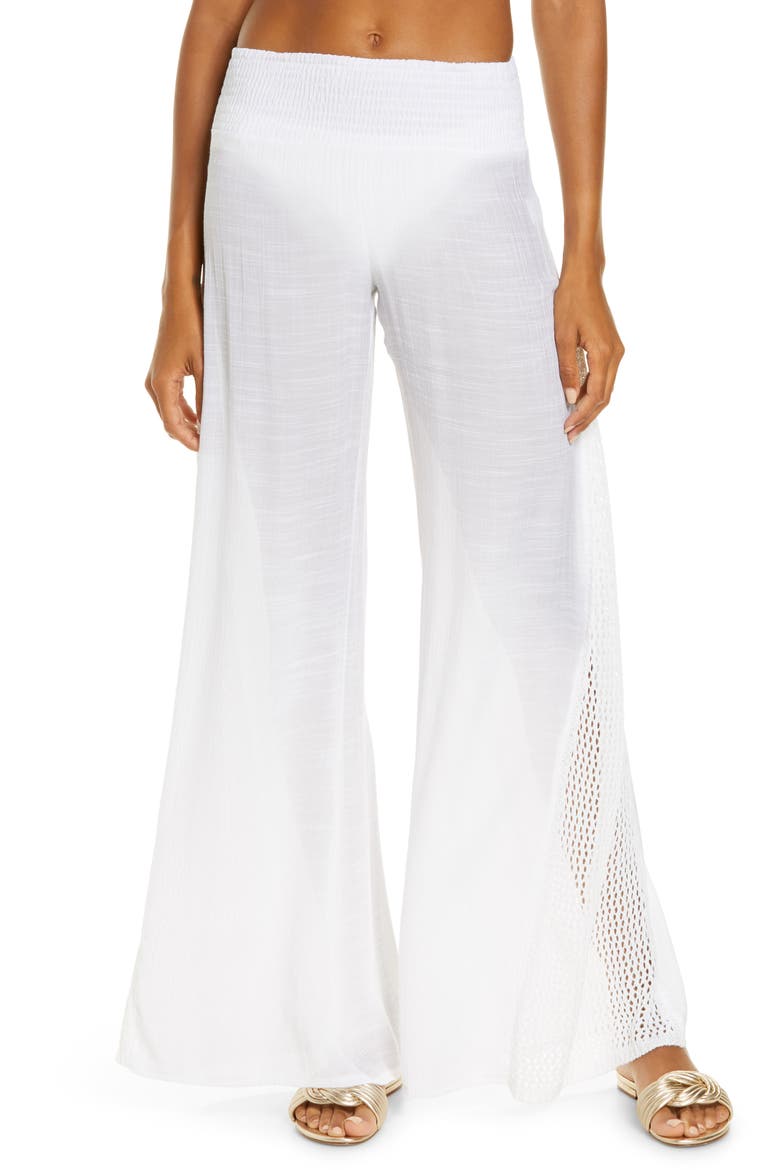 Crochet Trim Wide Leg Cover-Up Pants, Main, color, WHITE