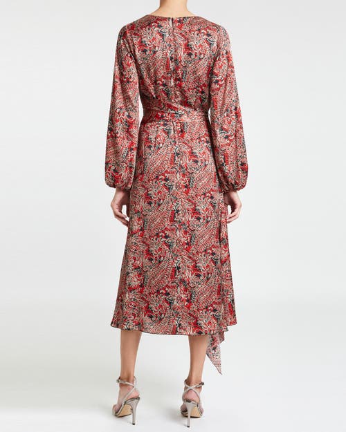 Santorelli Vanna Faux Wrap Midi Print Dress In Crimson Red