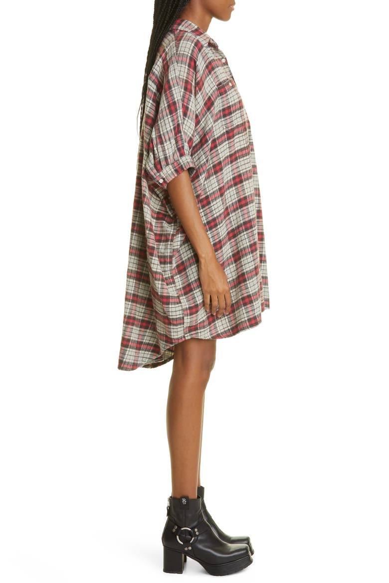 Plaid Oversize Cotton Flannel Shirtdress, Alternate, color, GREY PLAID