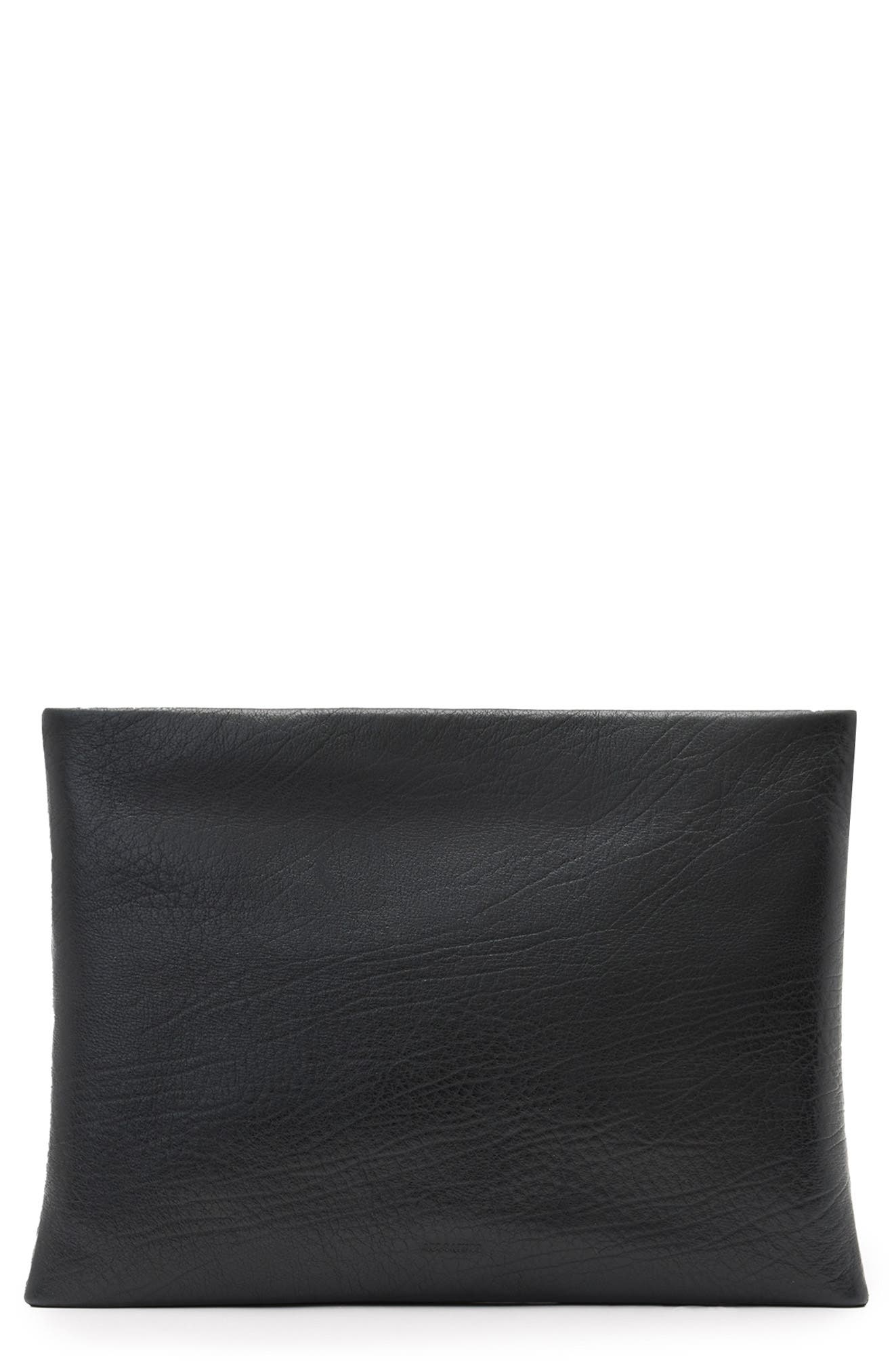 AllSaints Bettina Leather Clutch, Main, color, 