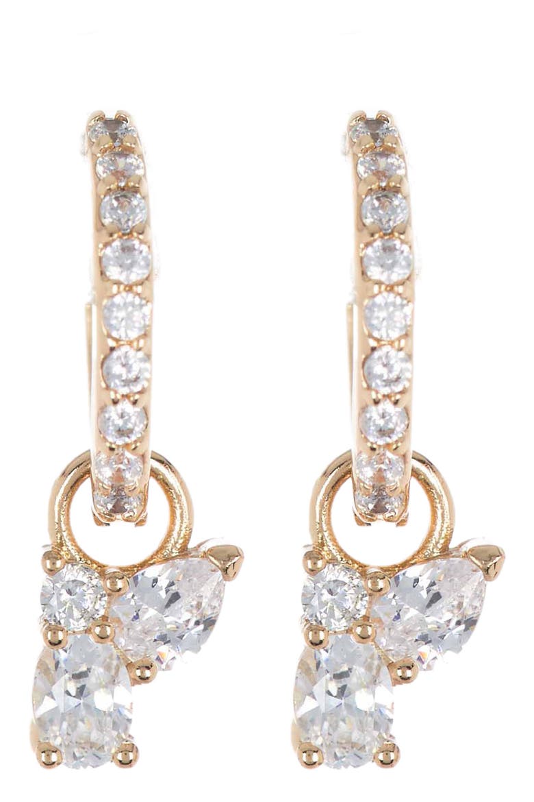 Cubic Zirconia Cluster Drop Huggie Hoop Earrings, Main, color, CLEAR- GOLD