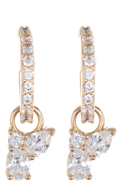 Cubic Zirconia Cluster Drop Huggie Hoop Earrings
