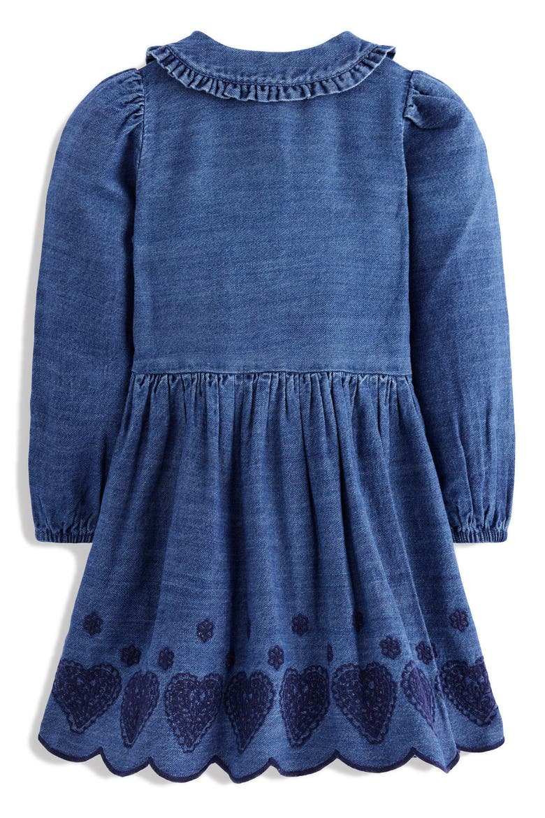 Kids' Embroidered Long Sleeve Denim Dress, Alternate, color, MID VINTAGE BRODERIE HEARTS