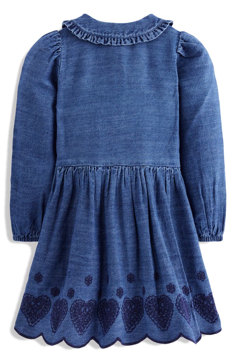 Mini Boden Kids' Embroidered Long Sleeve Denim Dress, Alternate, color, Mid Vintage Broderie Hearts
