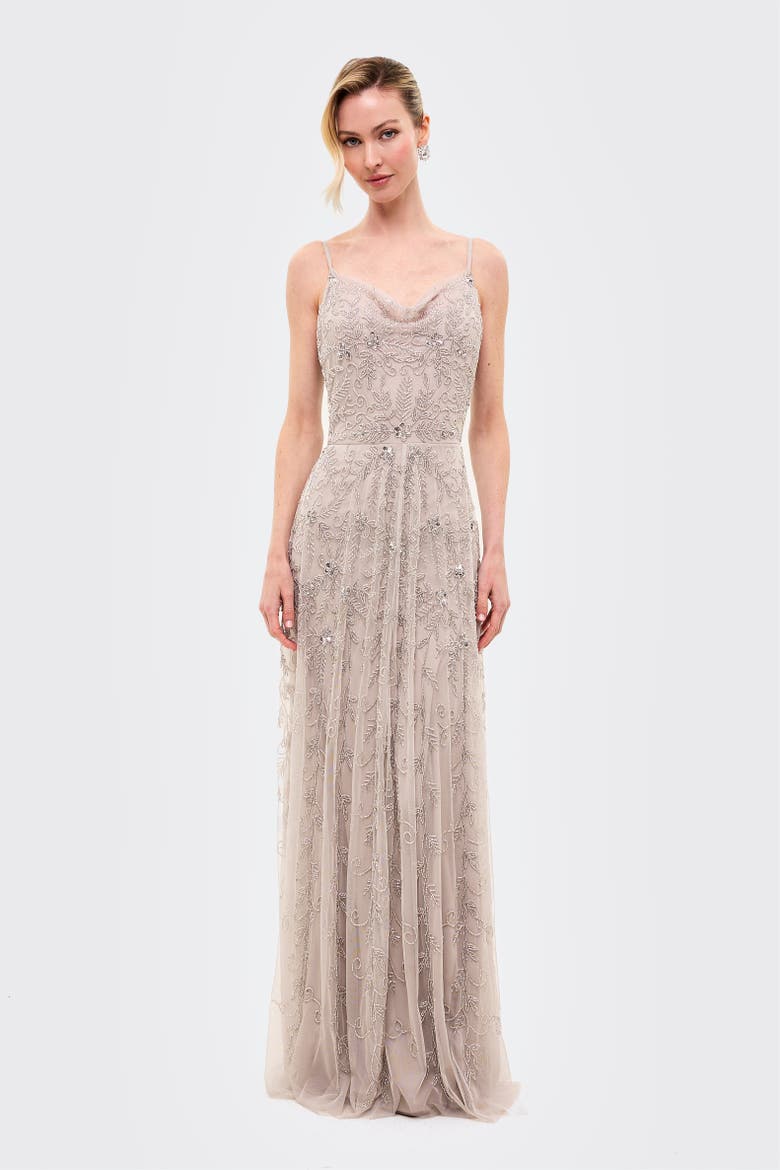 Embellished Sequins Cowl Maxi Dress, Main, color, LIGHT GREY