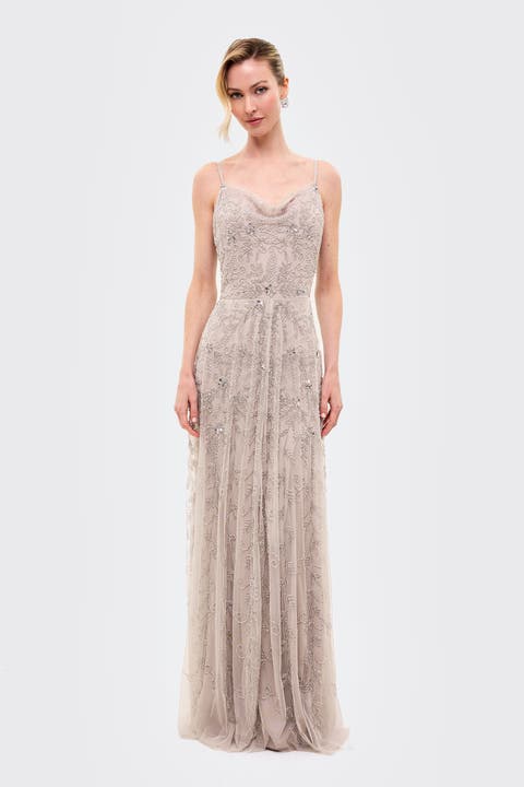 Embellished Sequins Cowl Maxi Dress