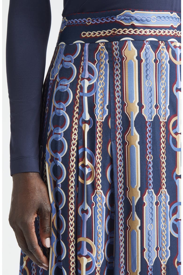 Heritage Chain Bridle Print Pleated Midi Skirt, Alternate, color, MIDNIGHT MULTI
