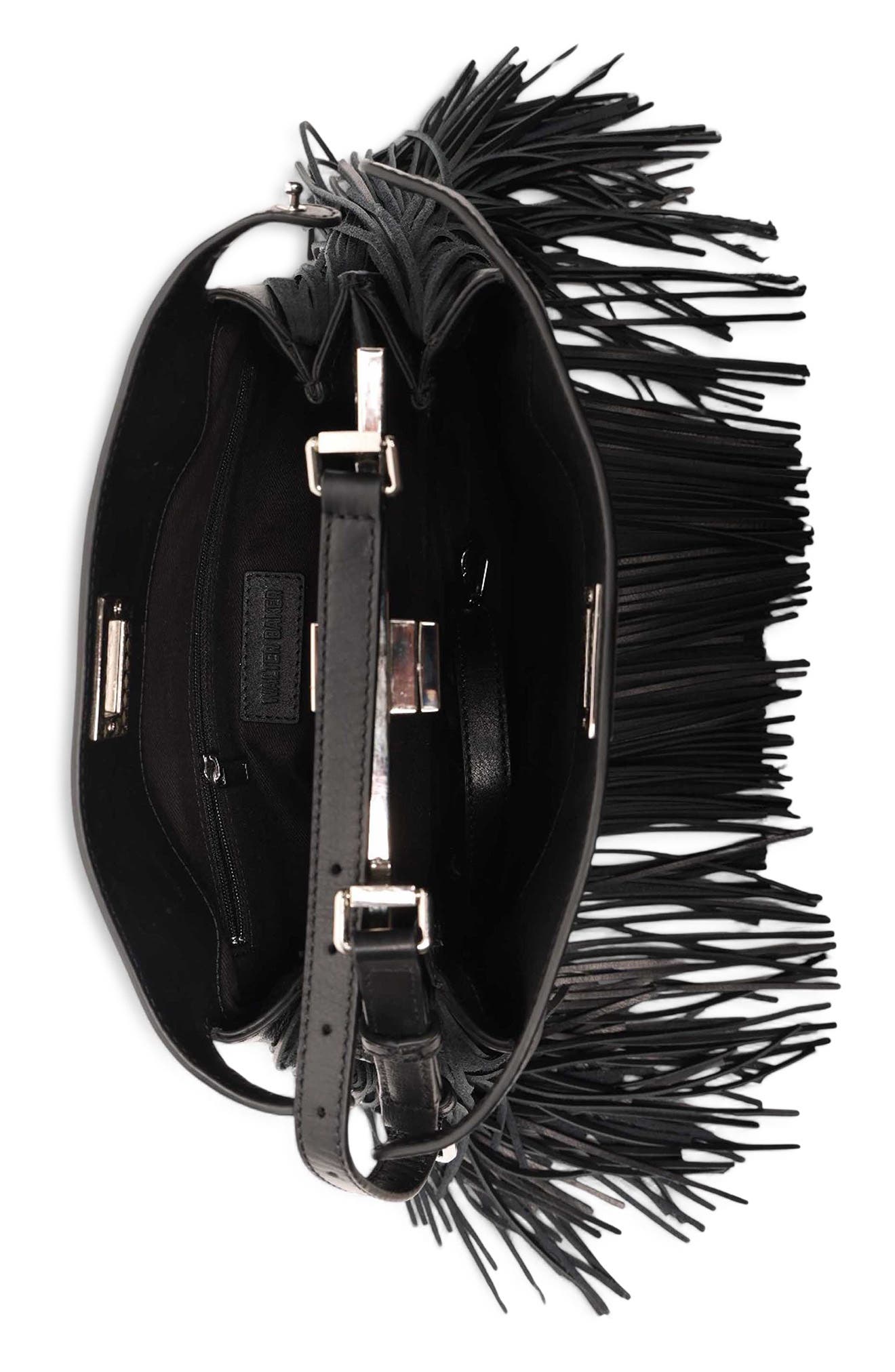 Walter Baker Bailey Leather Fringe Satchel, Alternate, color, Black
