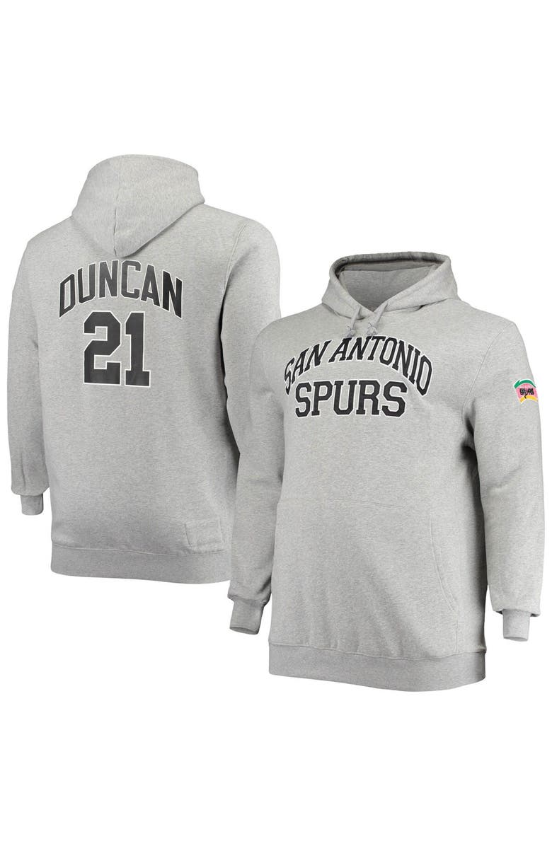Mitchell & Ness Men's Mitchell & Ness Tim Duncan Heathered Gray San Antonio Spurs Big & Tall Name & Number Pullover Hoodie, Main, color, 