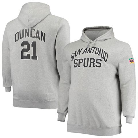 Men's Mitchell & Ness Tim Duncan Heathered Gray San Antonio Spurs Big & Tall Name & Number Pullover Hoodie