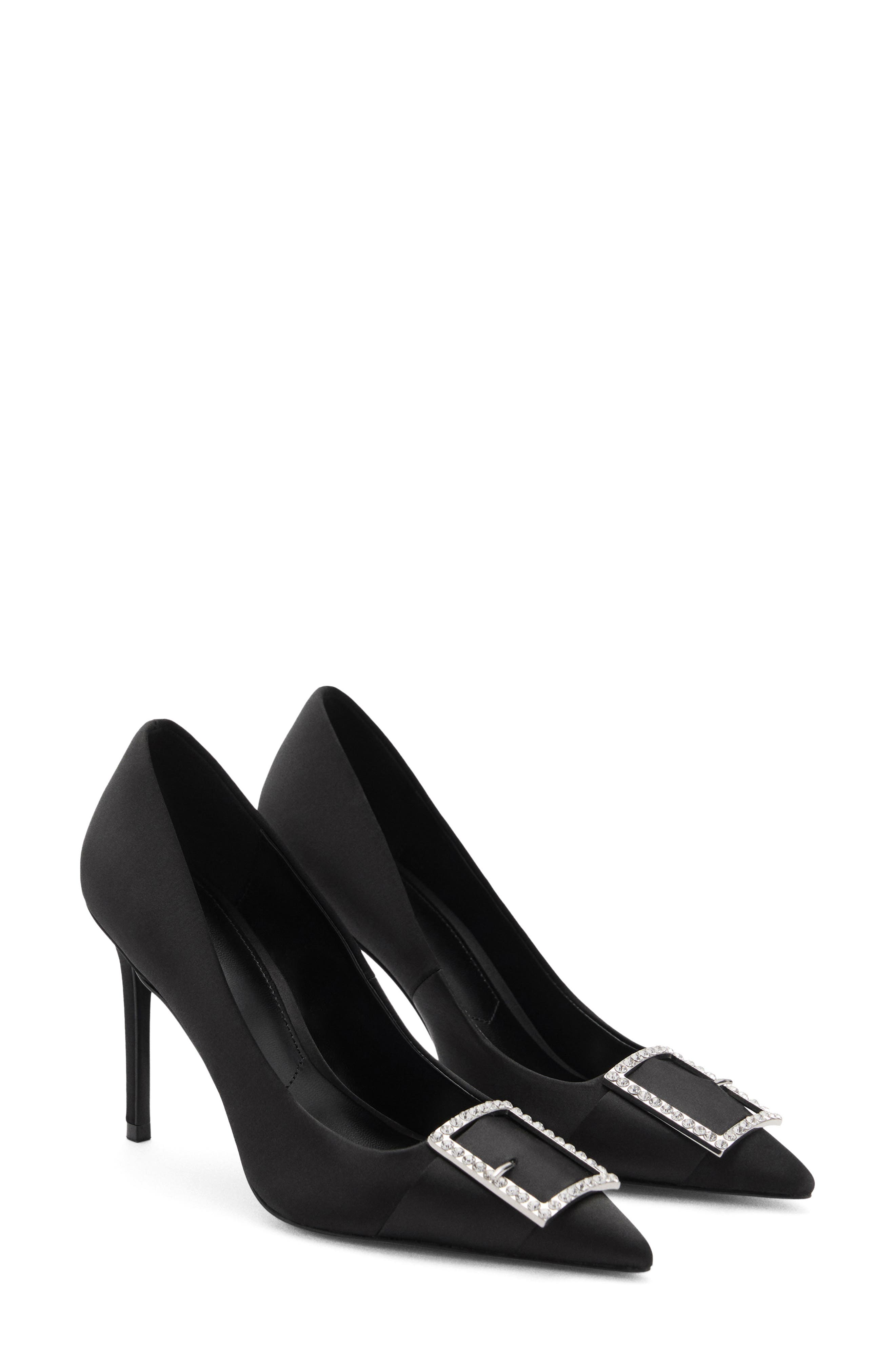 MANGO Buckle Pointed Toe Pump, Main, color, Black