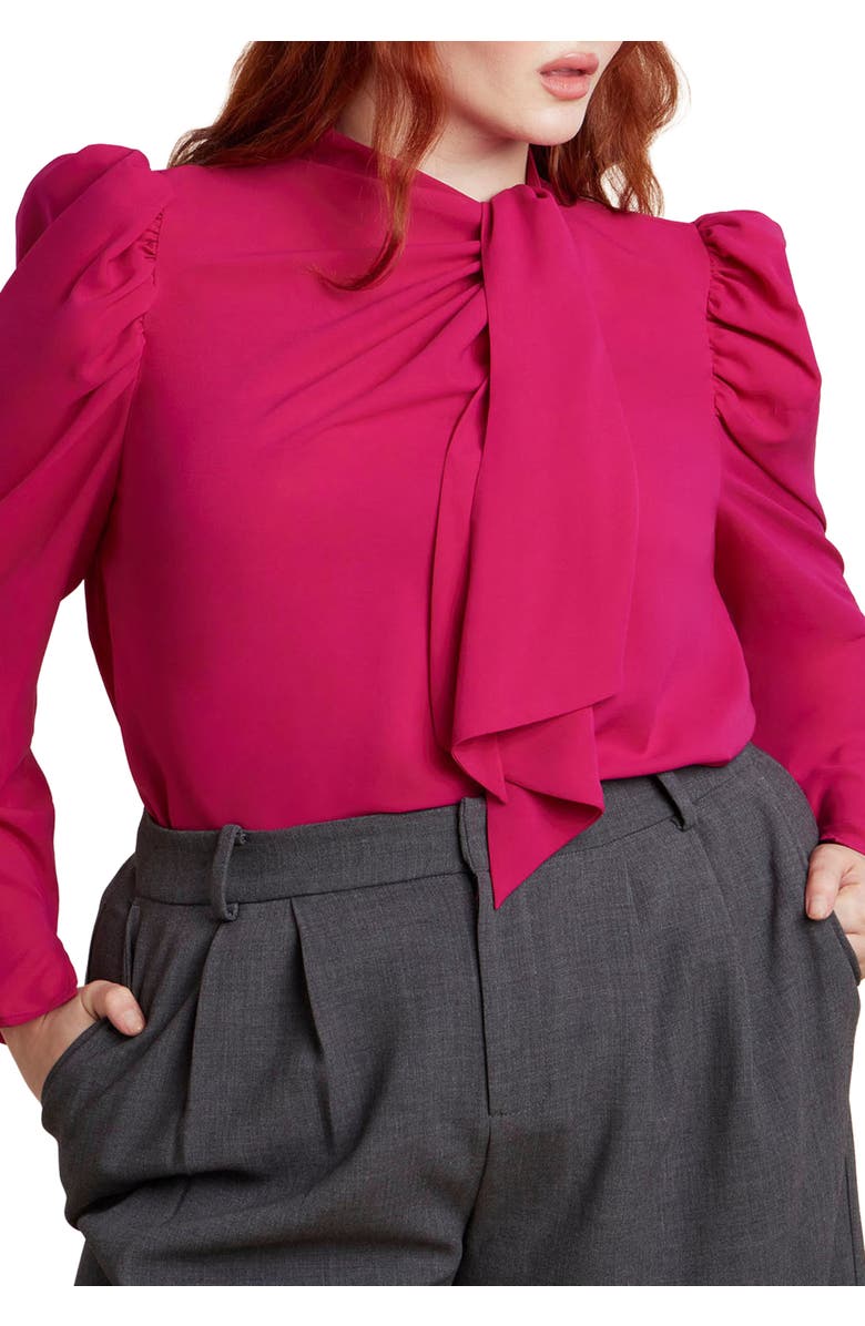 ELOQUII Drape Front Blouse, Main, color, Dark Pink