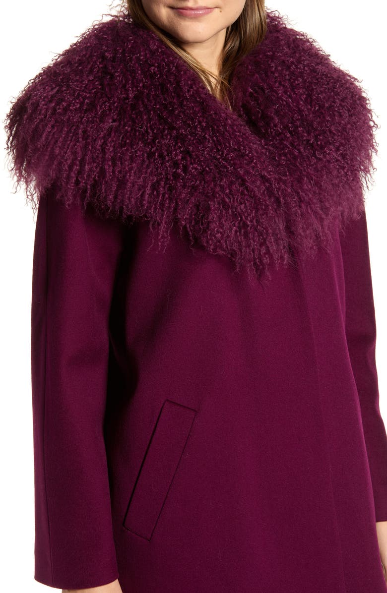 Fleurette Wool Coccon Coat with Genuine Lamb Fur Trim, Alternate, color, 