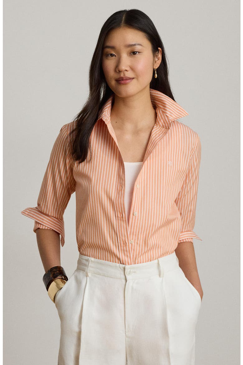 Stripe Cotton Broadcloth Button-Up Shirt, Alternate, color, ORANGE/ WHITE