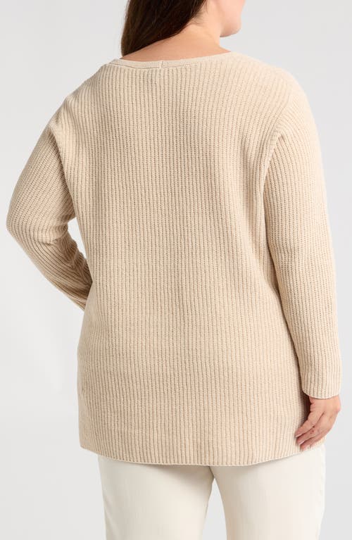 Eileen Fisher V-neck Organic Cotton Chenille Sweater In Almond