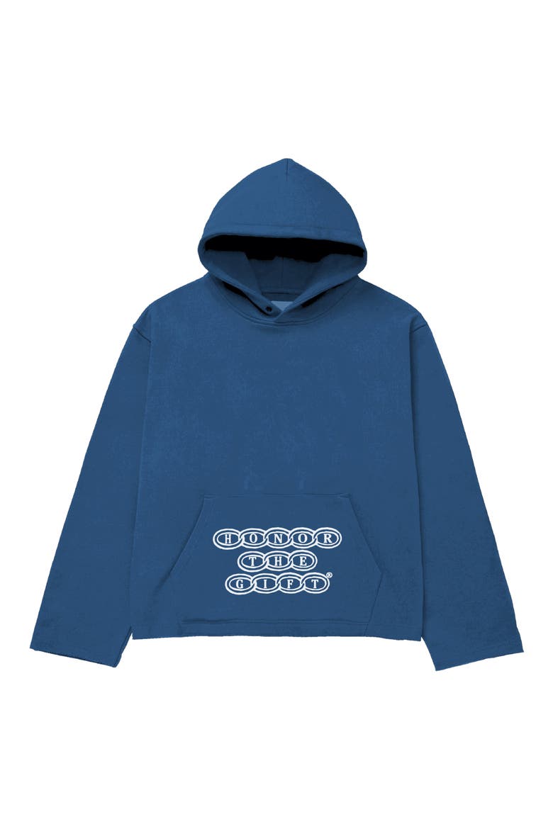 Chainlink Logo Oversize Raw Edge Hoodie, Main, color, BLUE