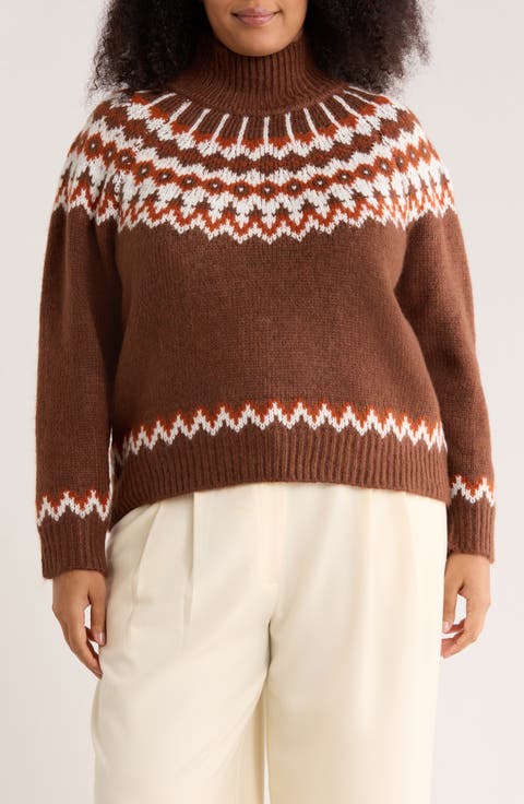Fair Isle Mock Neck Sweater (Plus)