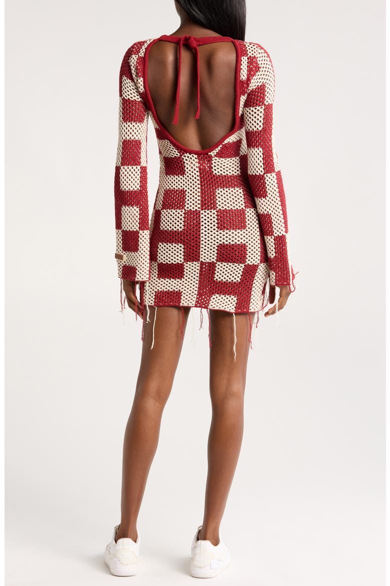 Long Sleeve Openwork Mini Sweater Dress, Alternate, color, BRICK