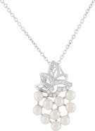 SPLENDID PEARLS Sterling Silver 3-4mm Freshwater Micropearl & CZ Cluster Pendant Necklace