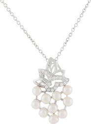SPLENDID PEARLS Sterling Silver 3-4mm Freshwater Micropearl & CZ Cluster Pendant Necklace