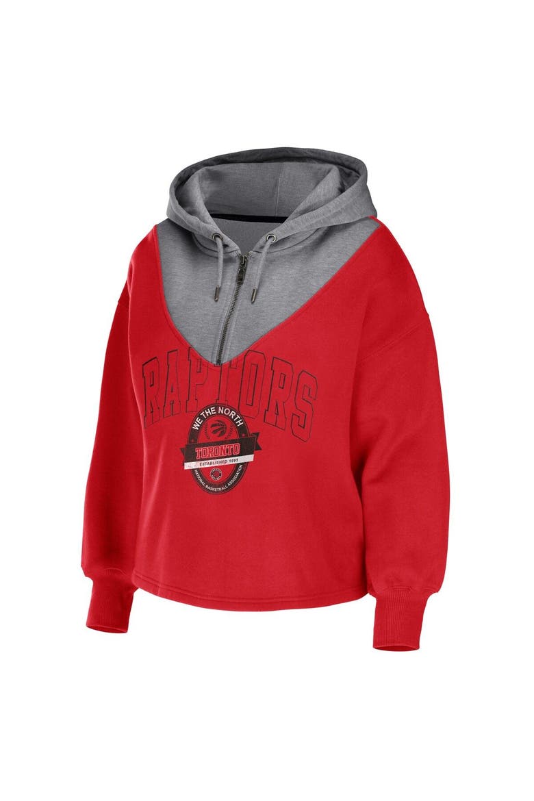 Women's WEAR by Erin Andrews Red Toronto Raptors Pieced Quarter-Zip Hoodie Jacket, Alternate, color, Red