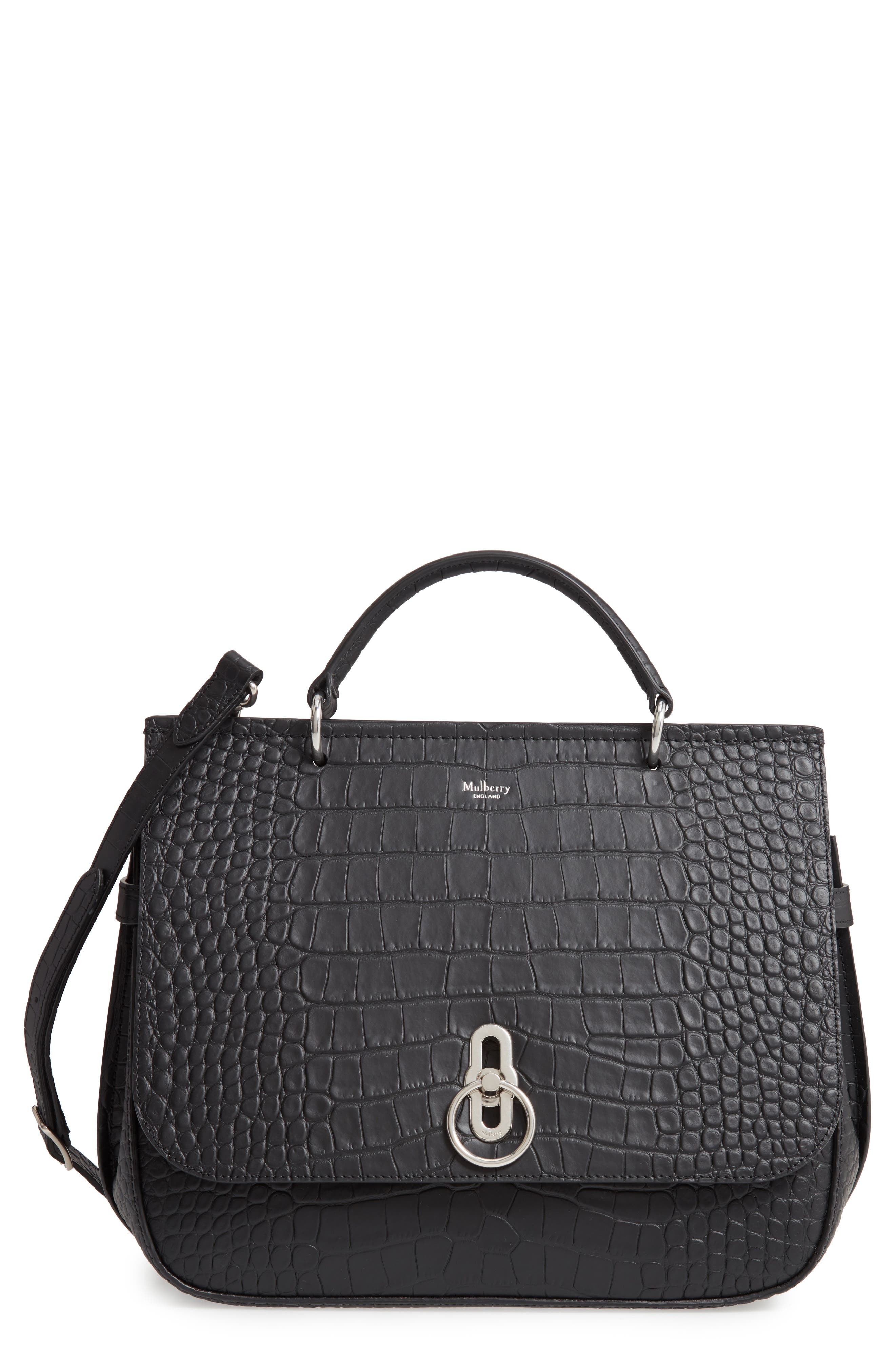 Mulberry Amberley Croc Embossed Leather Satchel, Main, color, 