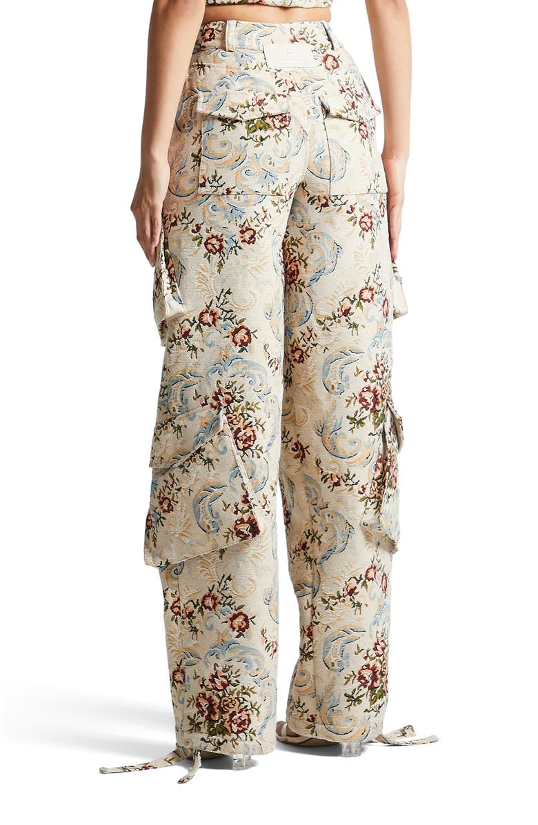 Manière De Voir Anne Floral Jacquard High Waisted Cargo Pants, Alternate, color, Beige