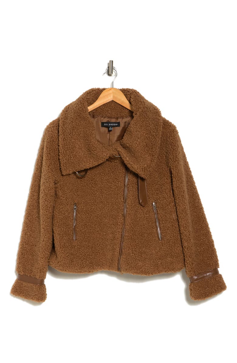 Blu Pepper Faux Shearling & Faux Leather Jacket, Alternate, color, 