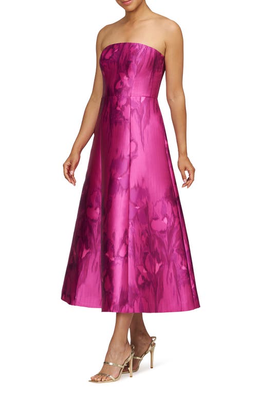 Kay Unger Natalie Strapless Midi Dress In Vivid Berry Multi