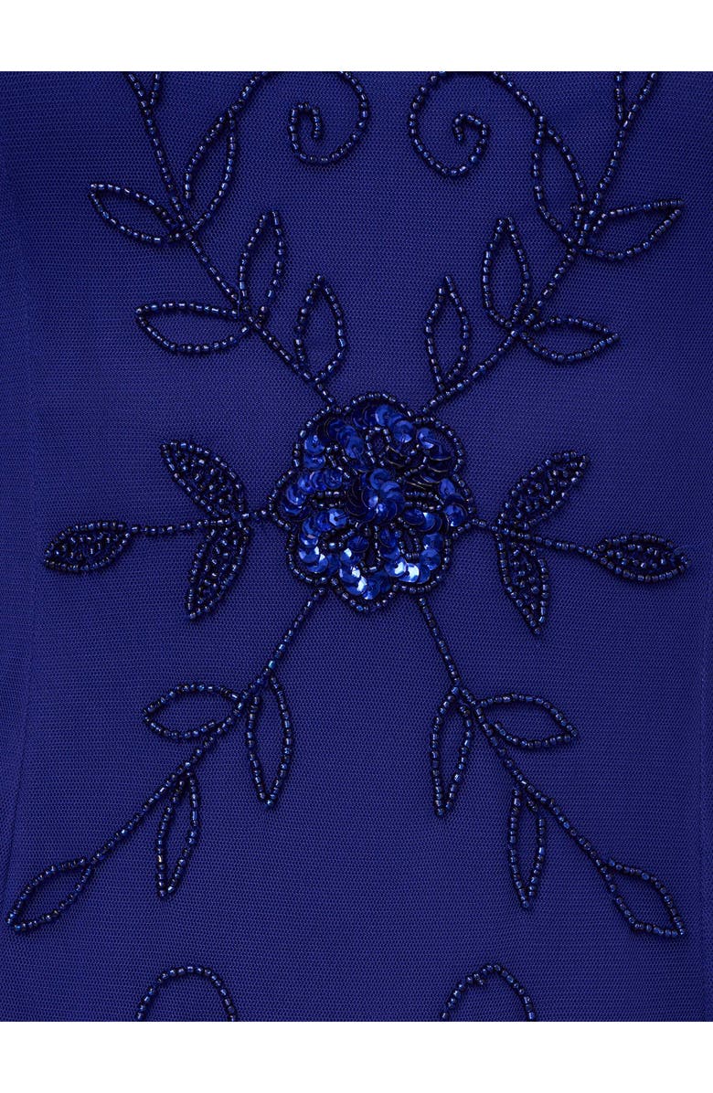 Adrianna Papell Placed Beaded Floral Mesh Mermaid Gown, Alternate, color, Dark Blue Violet