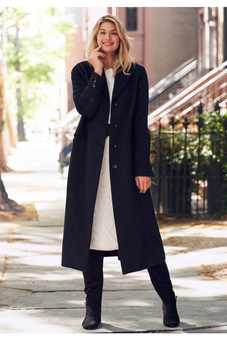 Full Length Wool Blend Coat, Alternate, color, BLACK