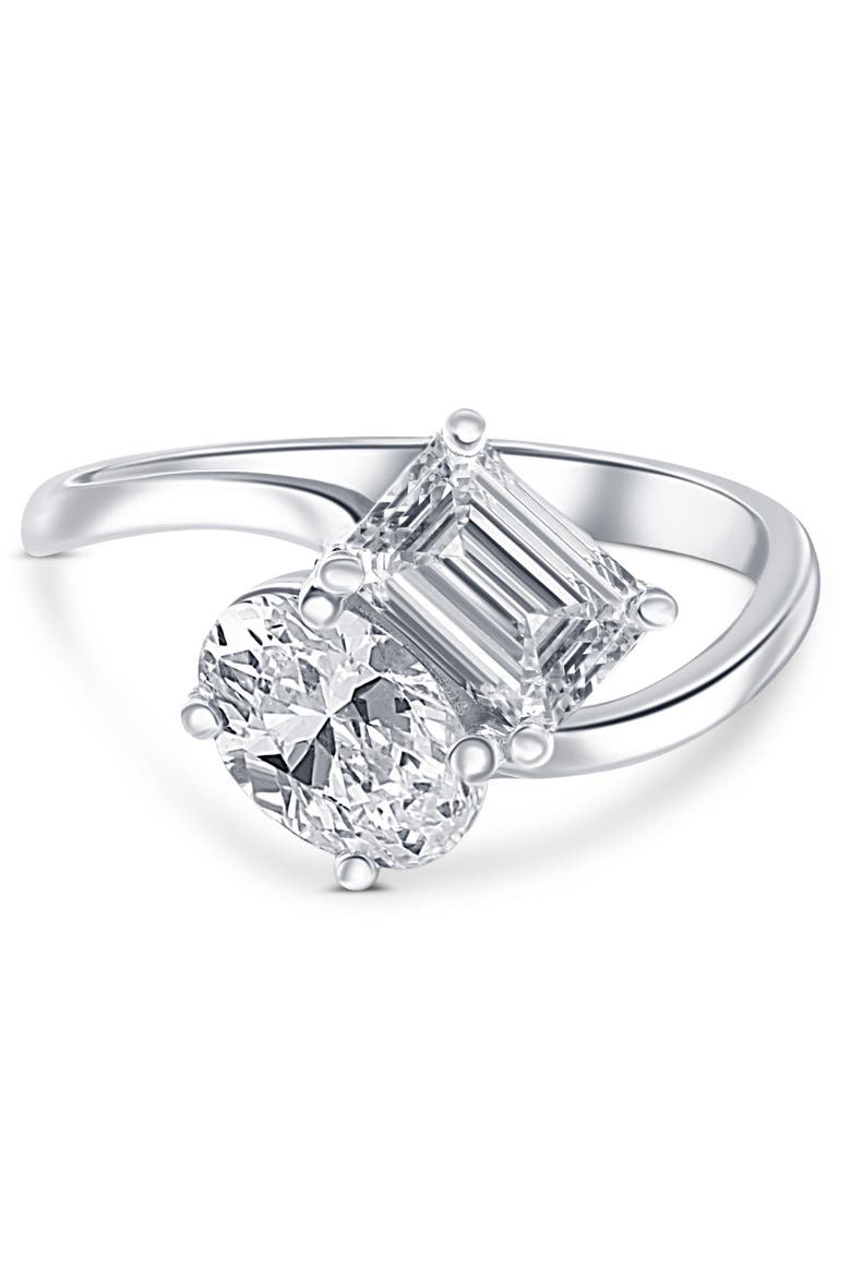 2 1/4Ct TW Toi et Moi Oval And Emerald Cut Engagement Ring Gold Lab Grown, Alternate, color, 14k White Gold