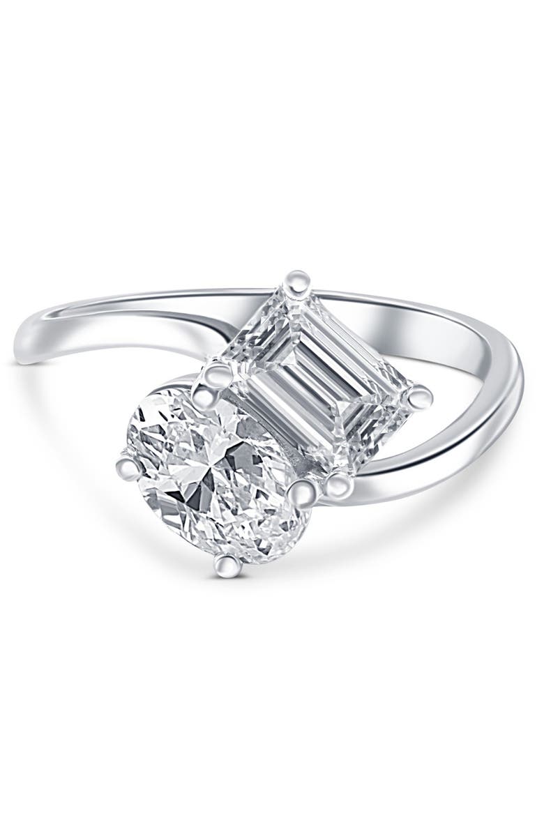 Bliss Diamond 2 1/4Ct TW Toi et Moi Oval And Emerald Cut Engagement Ring Gold Lab Grown, Alternate, color, 14K White Gold